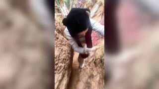PLUMP BOOBS having fun HIDE the PENIS while HiKInG!!! outside