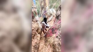 PLUMP BOOBS having fun HIDE the PENIS while HiKInG!!! outside