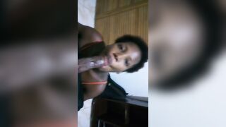 Afro 19 Year Old Women On Her Knees Slobbering On Alpha Male Long Penis