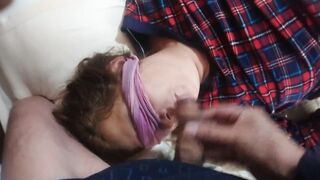 The maid's  puts his long dick inside my fiance's mouth while she rests, blows and jizzes
