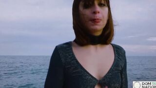 Italian Goddess Silvia Soprano worships her dominant's butt and toes as they walk along the sea