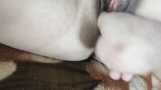 inserted a pvc pussy in her vagina and pounded the pussy inside her twat