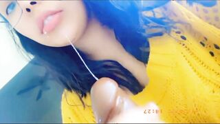 Thick bitch sucking off strap