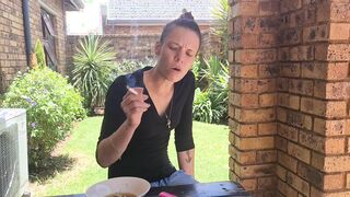 Piss desperation | wetting my MILF jeans | outside smoking