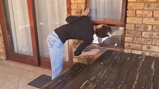 Piss desperation | wetting my MILF jeans | outside smoking