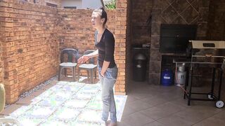 Piss desperation | wetting my MILF jeans | outside smoking
