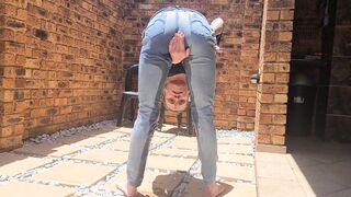 Piss desperation | wetting my MILF jeans | outside smoking