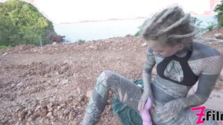 TATTOO 19 yo OUTDOORS ANAL masturbation and PISS - vibrator pissing alternative ass2mouth gape gothic emo alt porn