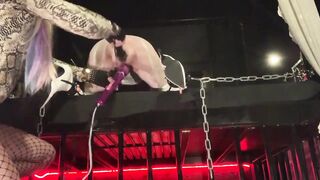 Domina kicks, plays and fucks the slave Women anal