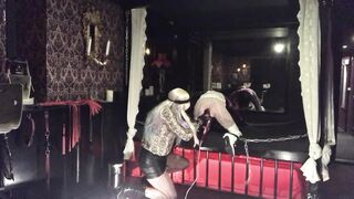 Domina kicks, plays and fucks the slave Women anal