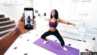 african stepsister lacey london ripped her yoga pants inside front