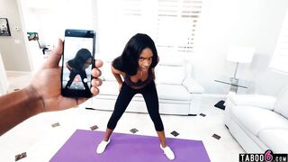 african stepsister lacey london ripped her yoga pants inside front