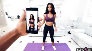 african stepsister lacey london ripped her yoga pants inside front