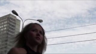 Amazing Blonde Deep Upskirt & Frontal Slit