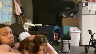Pregnant dark haired bouncing on her boyfriends, friend TbreezBBC