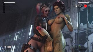 Freaky Glamorous Harley Quinn Offer Hand Job for Poison-Ivy's Monster Futa Dick - Big Cum Shot!