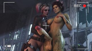 Freaky Glamorous Harley Quinn Offer Hand Job for Poison-Ivy's Monster Futa Dick - Big Cum Shot!