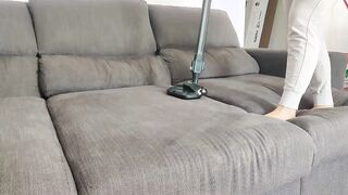 Concealed camera caught step-daughter banged! in the sofa showing toes
