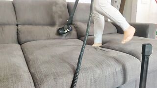Concealed camera caught step-daughter banged! in the sofa showing toes