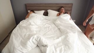 Seduced By Blonde Stepmom! Three-Way Fucked With Turned On cougar, mistress