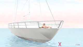 A nerdy boy with VR headset has passionate virtual sex with a Bombshell young blonde on a luxury yacht