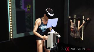 A nerdy boy with VR headset has passionate virtual sex with a Bombshell young blonde on a luxury yacht