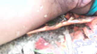 dark hair plays inside the forest has a unshaved vagina and give me her pee