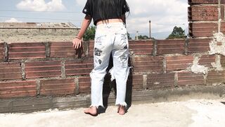 she likes to pissing inside her jeans. and she doesn't care who sees her