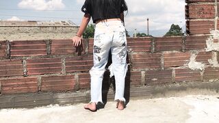 she likes to pissing inside her jeans. and she doesn't care who sees her