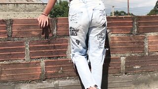 she likes to pissing inside her jeans. and she doesn't care who sees her