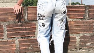she likes to pissing inside her jeans. and she doesn't care who sees her
