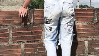 she likes to pissing inside her jeans. and she doesn't care who sees her