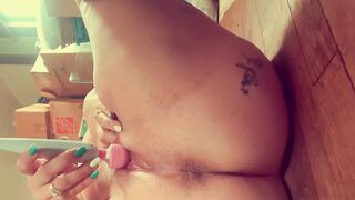 Little miss squirt ejaculates three times inside her storage unit