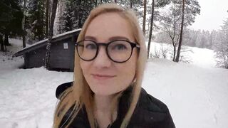 hot blonde into the mid of the snow storm