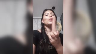 Latin women enjoying a deep throat with her toy