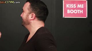 Big Tit red haired cfnm domme sucking off slave with voyeurs watching