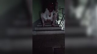 bimbo on stairs piss and lick