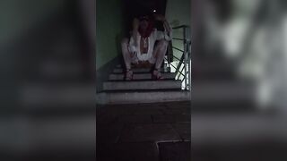 bimbo on stairs piss and lick