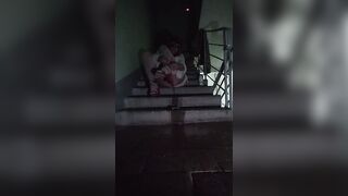 bimbo on stairs piss and lick