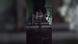 bimbo on stairs piss and lick