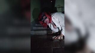 bimbo on stairs piss and lick