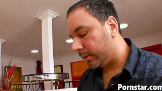 Housewife Lynn Love Inside Fishnet Blows Another Dude's Cock