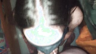 sluts blows her bf on her knees while handcuffed and blindfolded