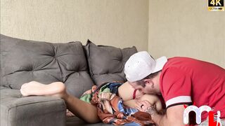 The young lady can't performance her face because her father