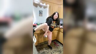 Chubby chick fucks herself rough squirts with pot and gets caught