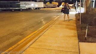 Flashing older cougar shows her Mom body around downtown