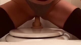 Amazingly Hot Lonely Mom Ride her Sex Toy Inside Hotel Wc Wishing for real dick