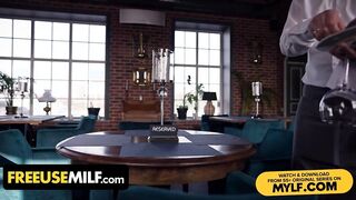 FreeUse Mom - Big Tit Business Mylf Gets Banged! By Her Waiter On The Table Into A Free Use Restaurant