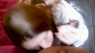 Hot sucking off penis on living room floor