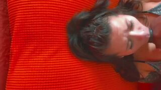 Dark Haired Offer Sloppy Fellatio & Gets Face Banged! with Handcuffs on